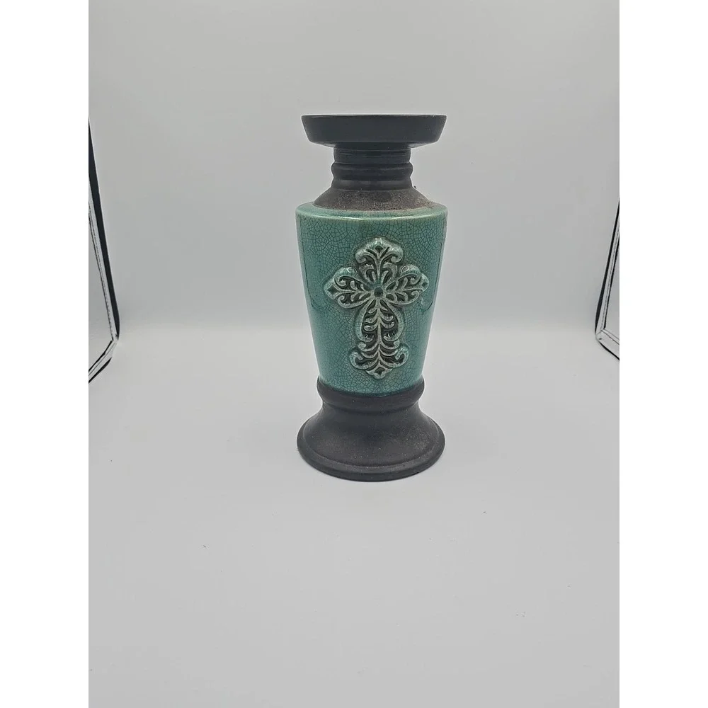 Rustic HomeTUSCAN Terra Cotta Pillar Candle‎ Holder Turquoise